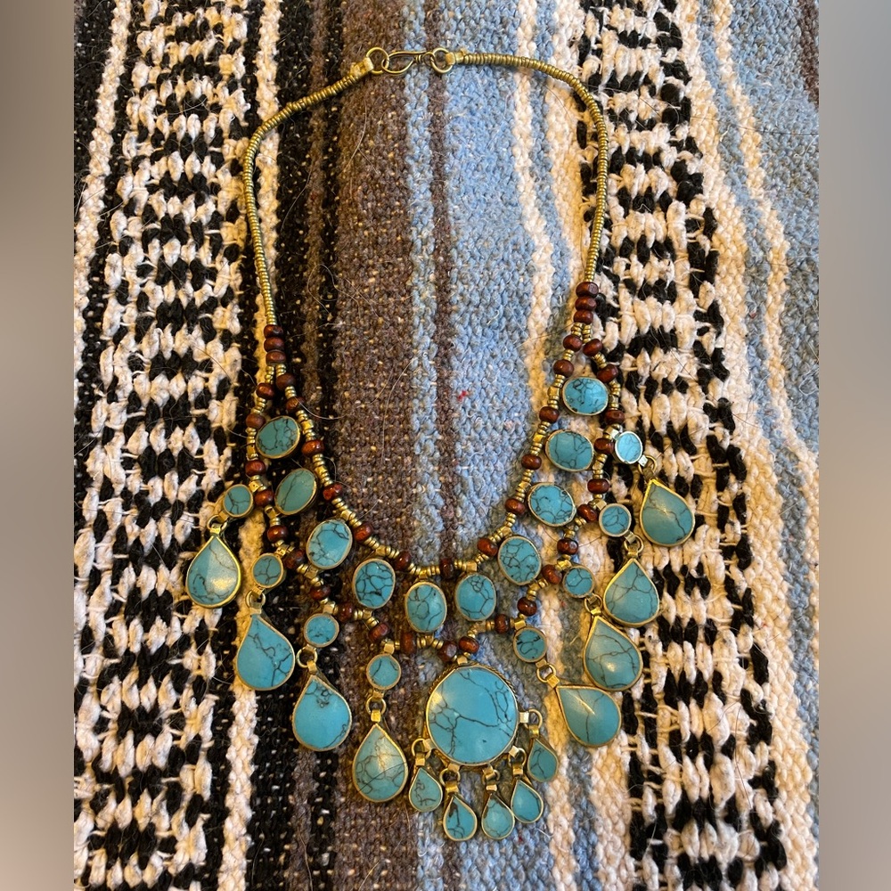 Turquoise and Gold Squash Blossom Necklace